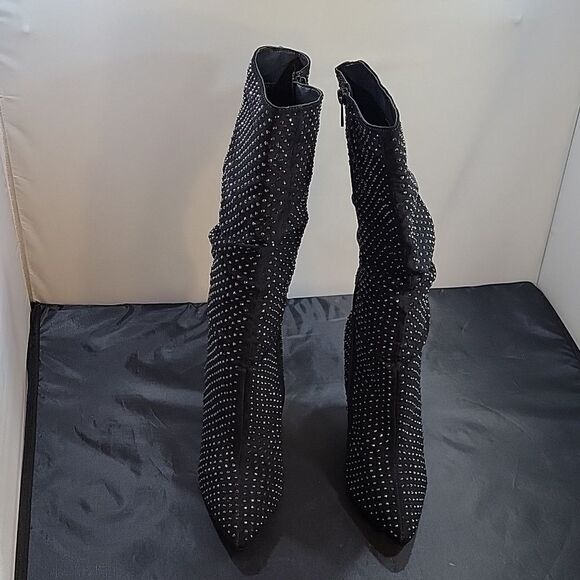 BAMBOO WOMEN'S RETRO RHINESTONE GLITTER BOOT ON CONE TAPERED HEEL - Picture 4 of 16